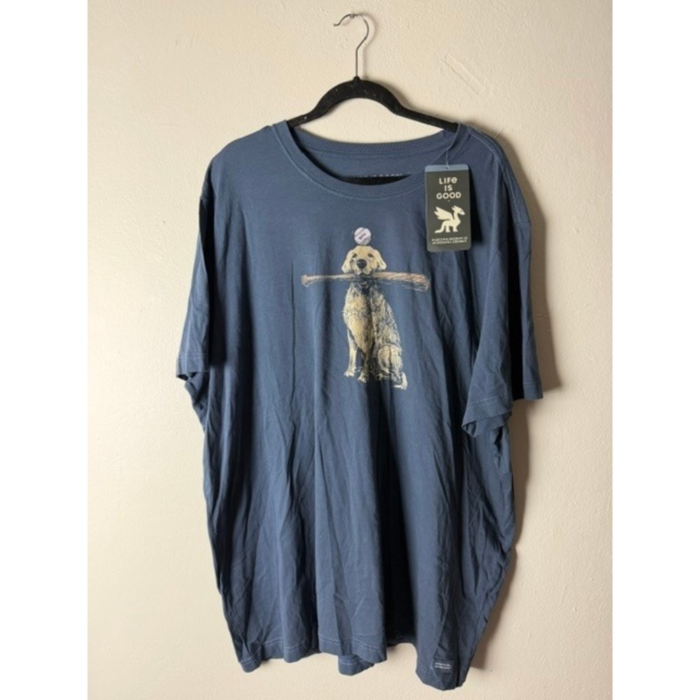 Life is Good Mens Crusher-Lite Baseball Dog Graphic T-Shirt Blue XXXL NWT
